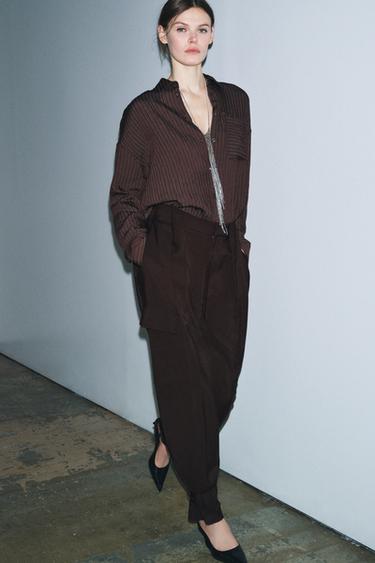 Zara ZW COLLECTION 流動條紋襯衫 - 棕色