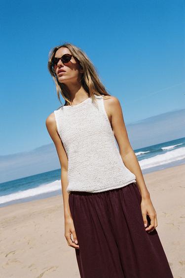 Zara SLEEVELESS KNIT TOP - White