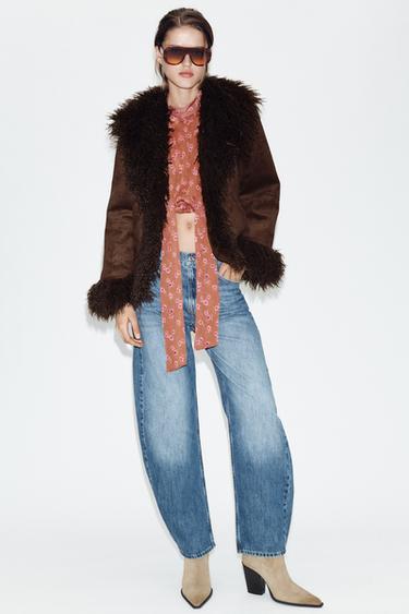 CAZADORA DOBLE FAZ EFECTO PELO - Marrón de Zara