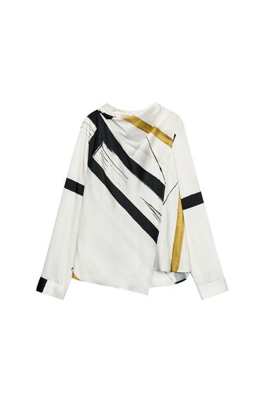 BLUSA CRUZADA ESTAMPADA - Crudo / Negro de Zara