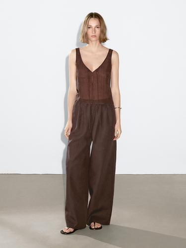 Zara Flowing linen trousers - vanilla-black - Image 0