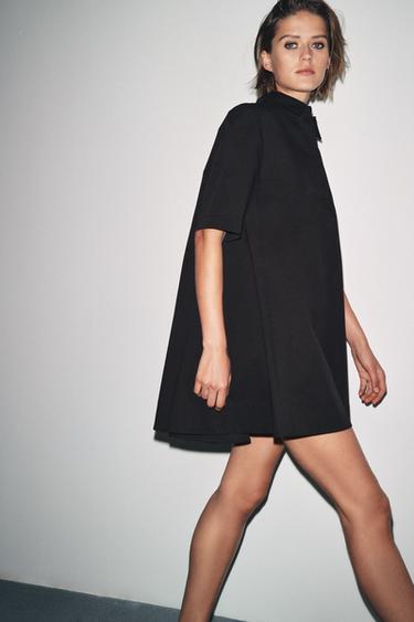 ZW COLLECTION ПОПЛИН МАТАСЫНАН ТІГІЛГЕН ҚЫСҚА КӨЙЛЕК - Қара Zara компаниясынан