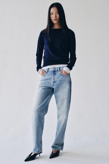 Zara ZW COLLECTION MID-RISE STRAIGHT JEANS - Light blue