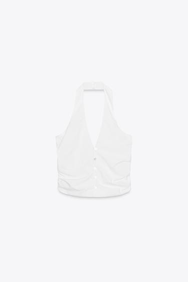Zara RUCHED HALTER VEST TOP - White - Image 0