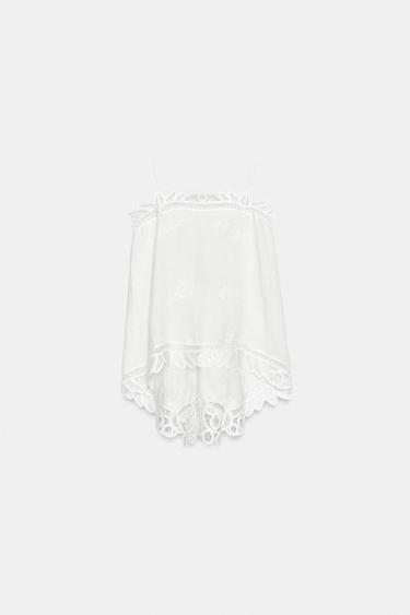 TOP BRODÉ 100 % LIN ZW COLLECTION - Blanc de Zara - Image 7