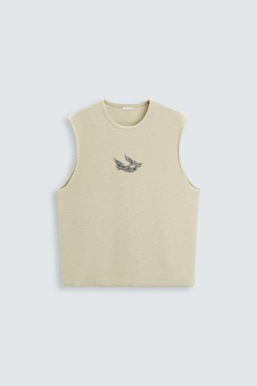 RAISED PRINT KNIT T-SHIRT - Sea green by Zara