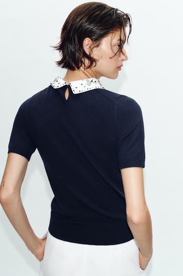 KNIT JUMPER WITH JEWEL BEADS - Navy blue by Zara - Image 4