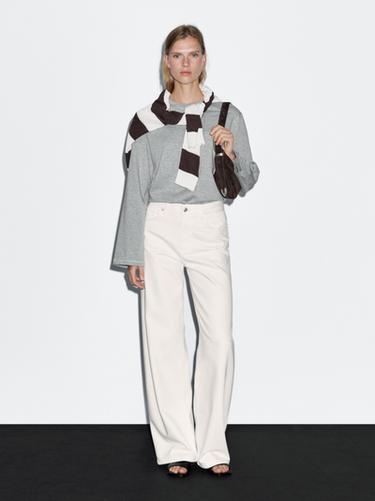 Zara High-waist barrel fit jeans - Oyster-white - Image 0
