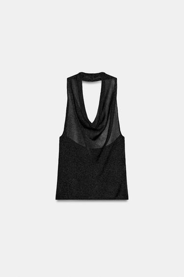METALLIC THREAD HALTER KNIT TOP - Black by Zara