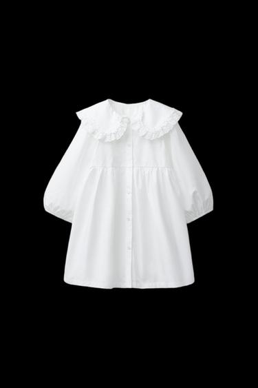 POPELINKLEID MIT BESTICKTEM BUBIKRAGEN - Weiß von Zara