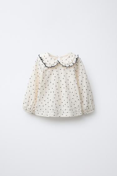 HAUT À COL CLAUDINE ET FLEURS - Écru de Zara - Image 0