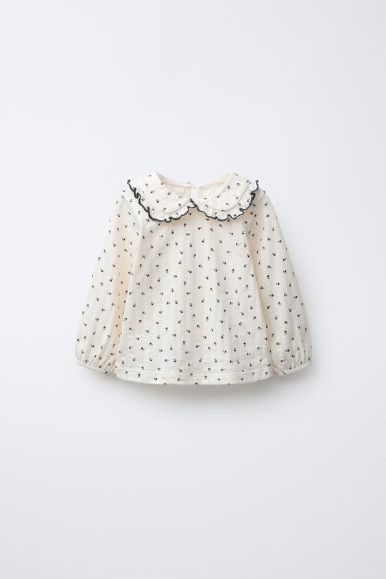 CAMISETA CUELLO BOBO FLORES - Crudo de Zara - Imagen 0