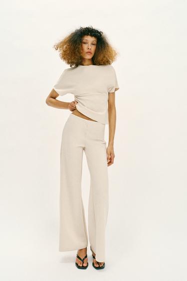 PANTALON LARGE STRETCH - Écru de Zara