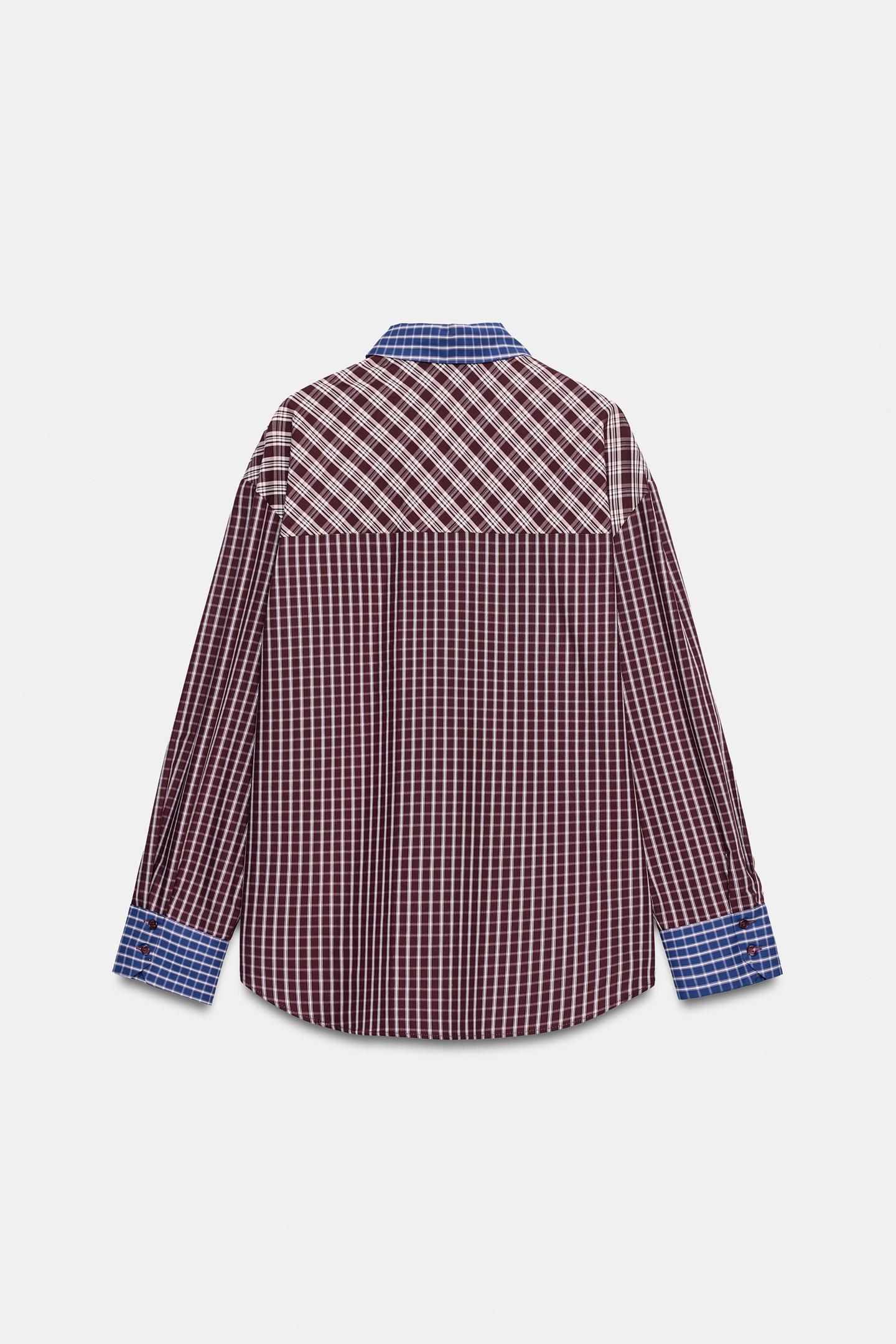 Женская рубашка Zara Patchwork Check, цвет: Разноцветный — фото 3