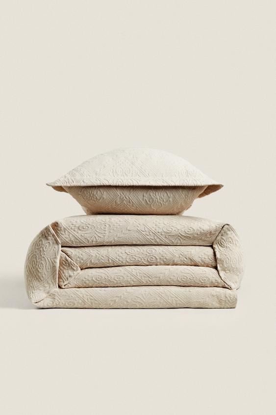 COTTON BEDSPREAD WITH GEOMETRIC DESIGN Beige ZARA United States