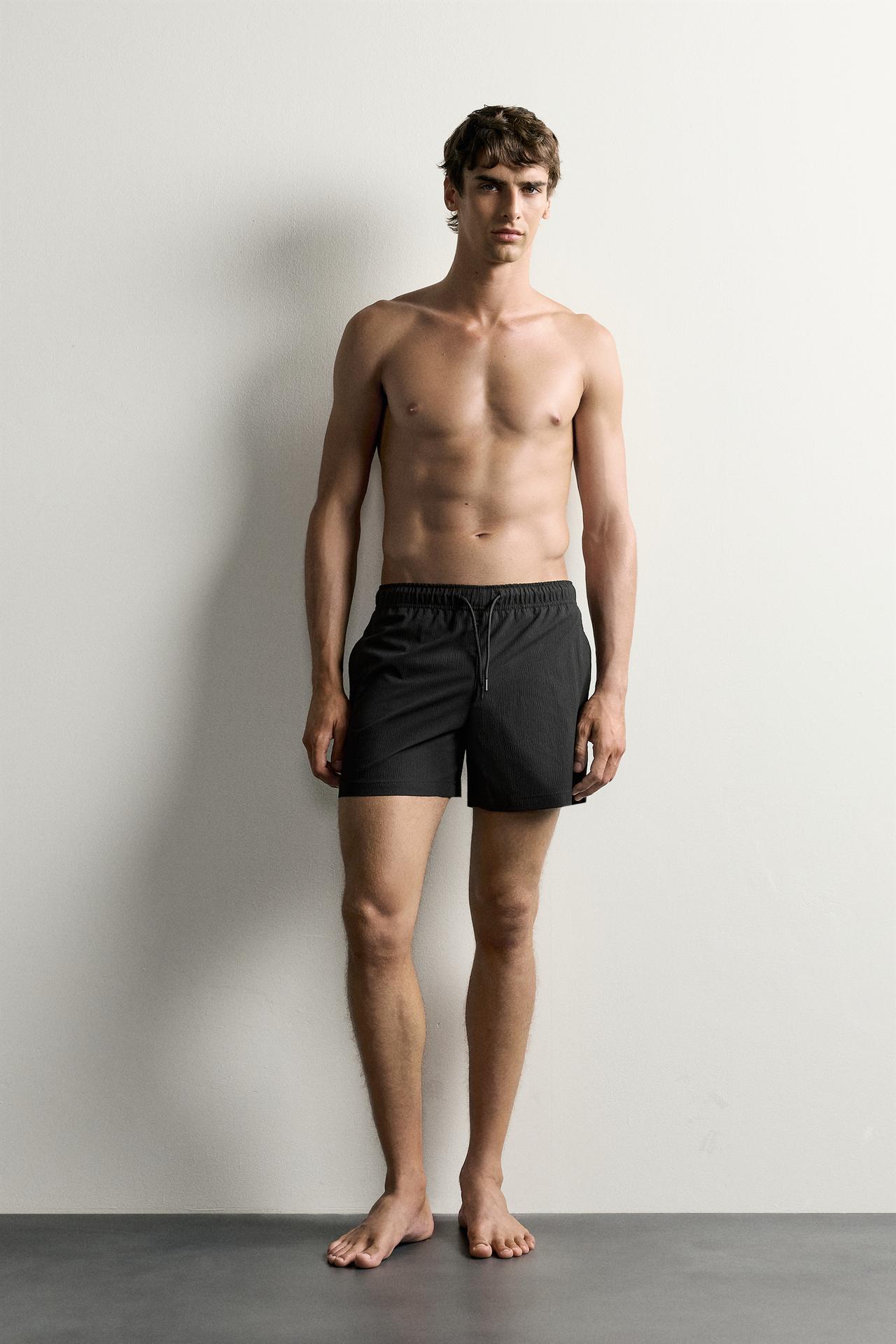 TEXTURED MID-LENGTH SWIMSUIT — Black