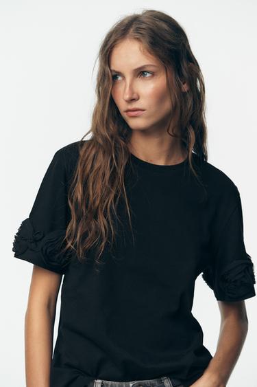 3D FLORAL T-SHIRT - Black by Zara - Image 1