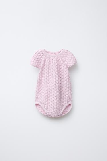 Zara OPENWORK KNIT JUMPSUIT - Mid-pink