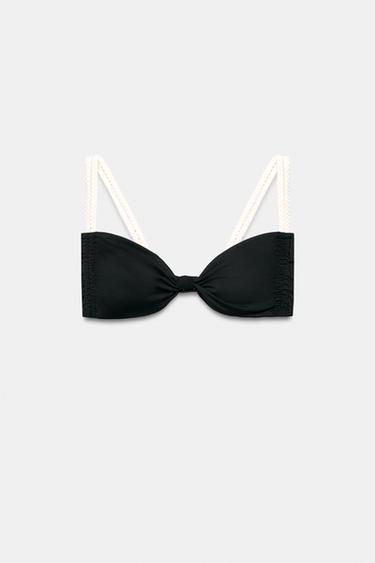 TOP BIKINI NUDO TRENZAS CONTRASTE - Negro de Zara