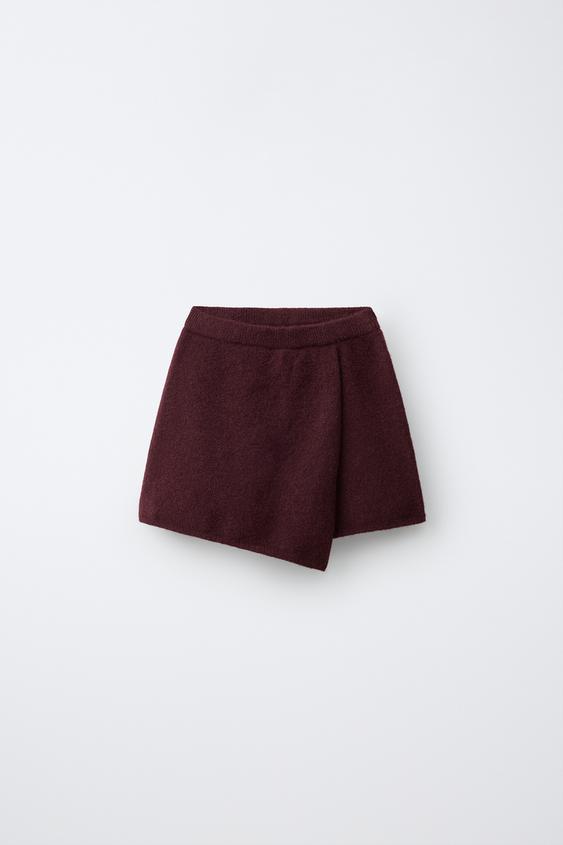 WRAP-OVER KNIT BERMUDA SKORT - Wine by Zara - Image 0