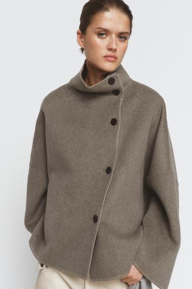 CHAQUETA MEZCLA LANA PESPUNTES ZW COLLECTION - Marrón / Topo de Zara