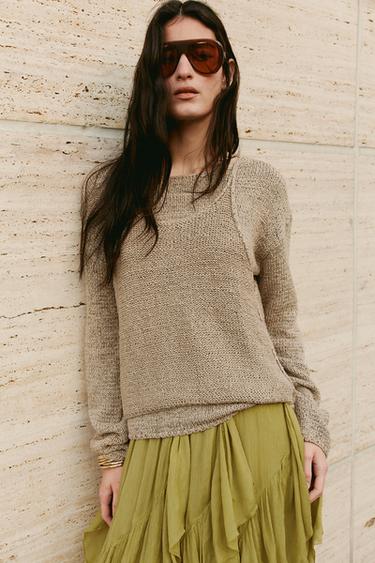 Zara DOUBLE KNIT SWEATER - SAND/BROWN