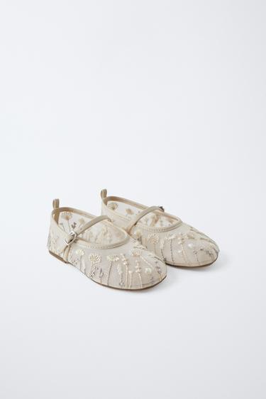 EMBROIDERED BALLERINAS - Ecru White by Zara - Image 1