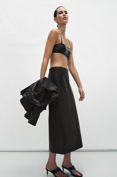 ZW COLLECTION 100% LEATHER CROP TOP - Brown by Zara - Image 3