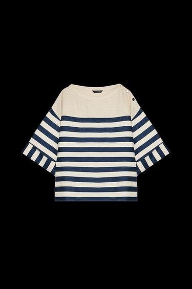 GESTREIFTE BLUSE MIT LEINEN - Marine / Cremefarben von Zara - Bild 0