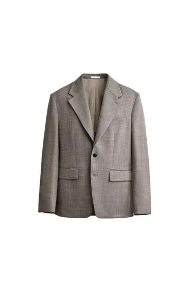 REGULAR FIT WOOL BLEND SUIT BLAZER - Grey / Beige by Zara