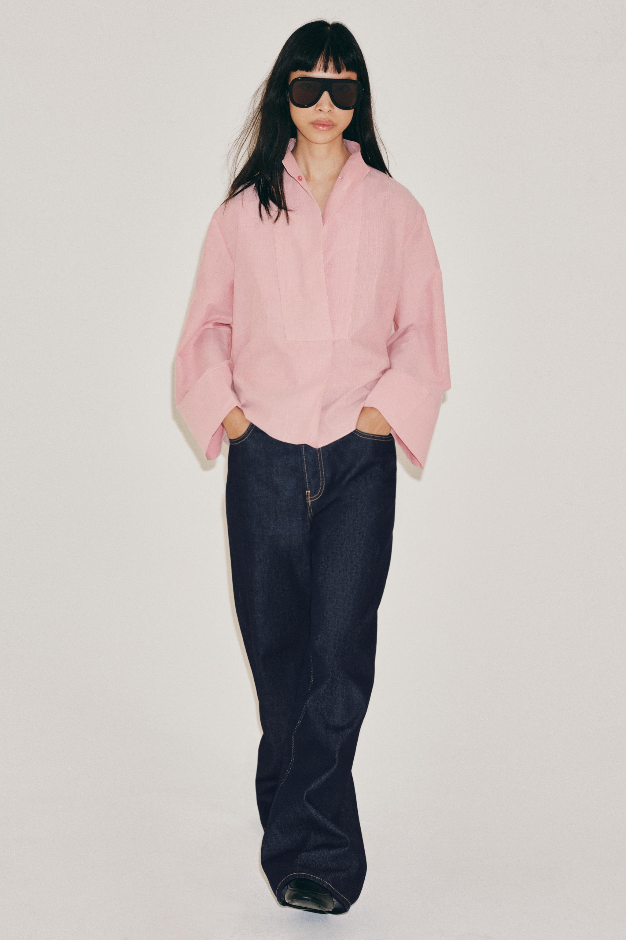Zara ZW COLLECTION ÇİZGİLİ GÖĞÜS DETAYLI GÖMLEK görsel 4