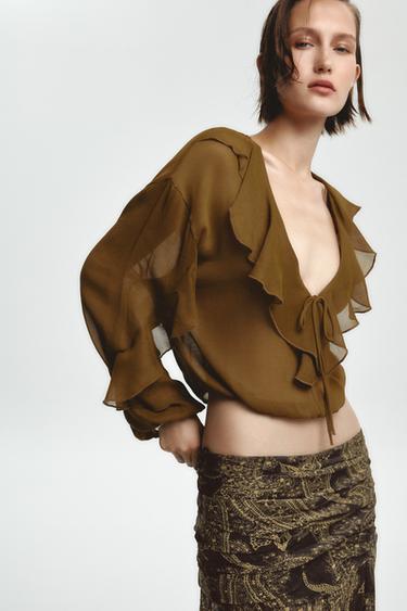 BLUSA FLUIDA VOLANTES - Oliva de Zara