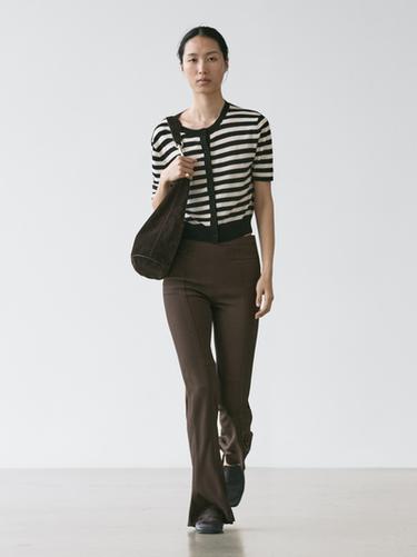 Zara Striped short sleeve knit cardigan - Black - Image 0