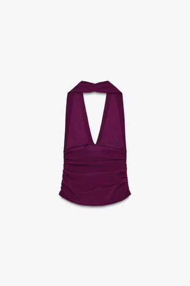 TOP HALTER FRUNCES - Berenjena de Zara
