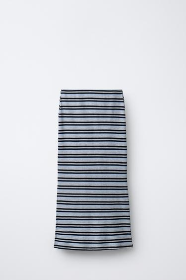 STRIPED MIDI SKIRT - Grey by Zara - Image 1