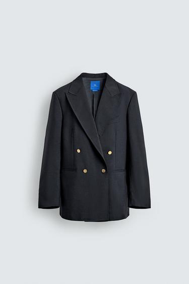 100% VILNAS ŽAKETE AR DIVRINDU POGU AIZDARI — AARON LEVINE X ZARA - Tumši zils no Zara