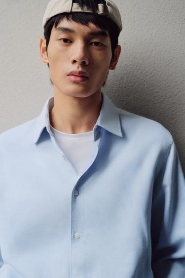 Zara EASY CARE 系列紋理襯衫 - 天藍色