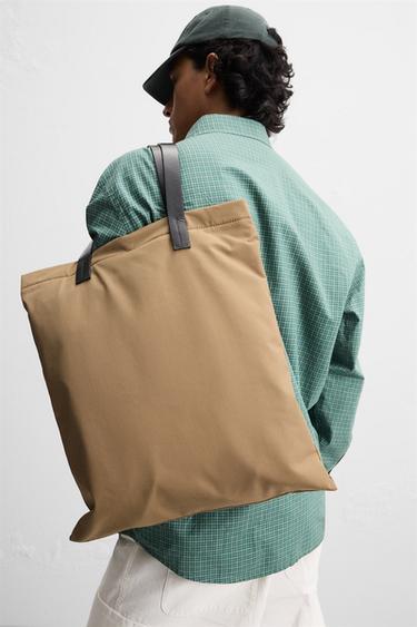 FABRIC AND LEATHER TOTE BAG - Sand Brown by Zara - Image 0