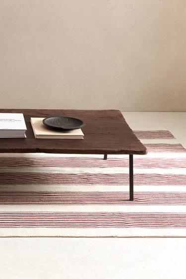 STRIPED COTTON AND JUTE RUG - Red by Zara