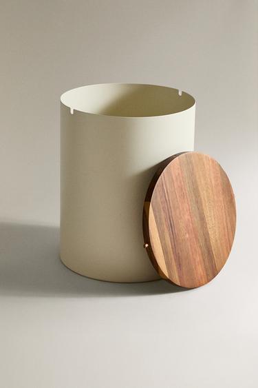 METAL BATHROOM BIN WITH WOODEN LID - Cream by Zara - Image 3