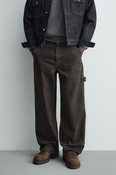 PANTALON RELAXED FIT RAYURES FLOQUÉES - Vert billard de Zara