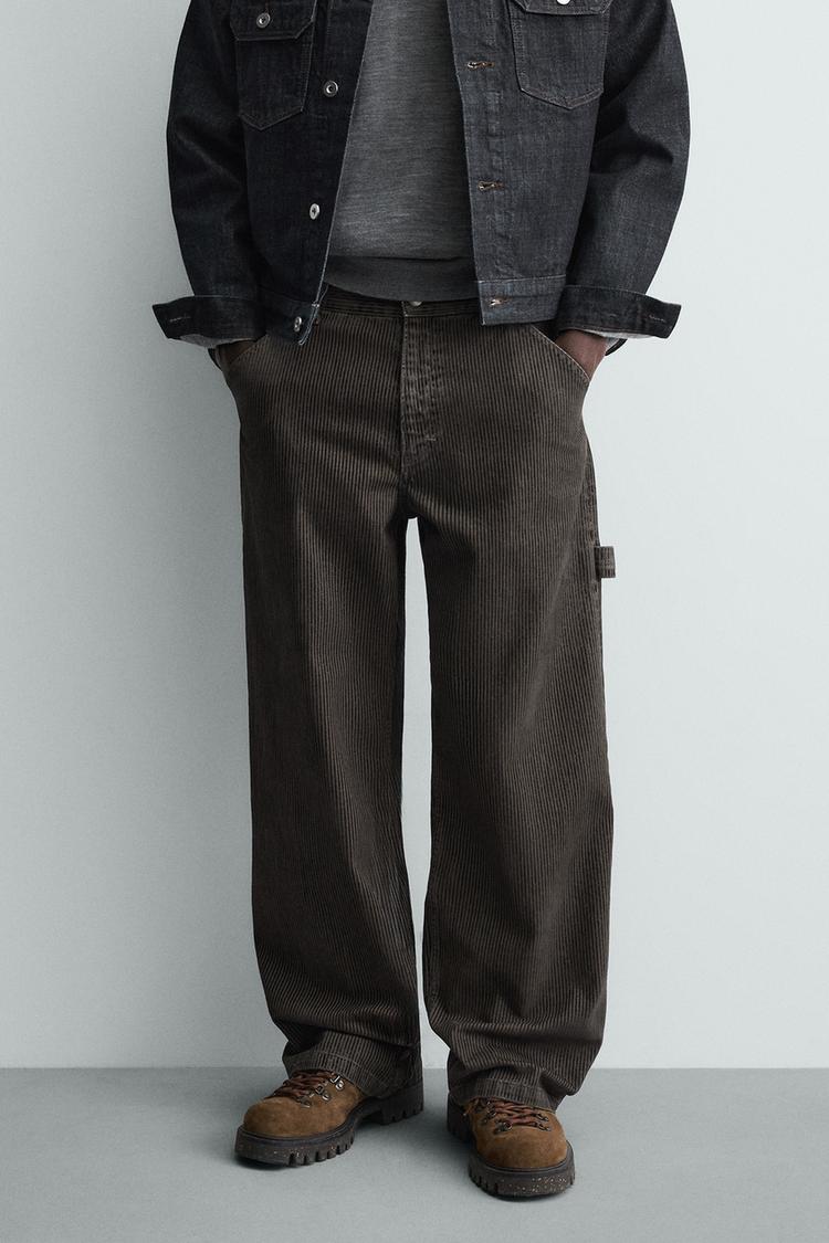 ZARA RELAXED FIT FLOCKED STRIPED TROUSERS