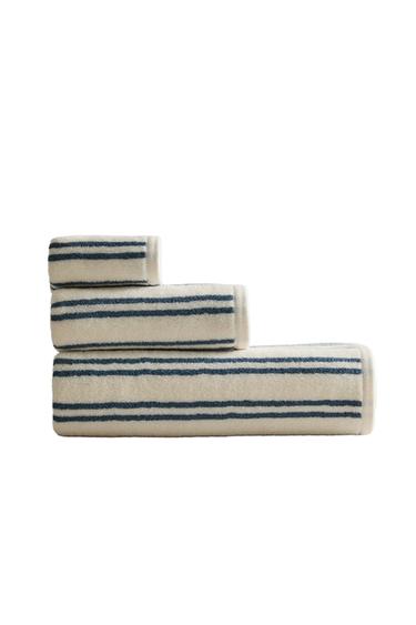 Zara DOUBLE STRIPE BATH TOWEL - 淡藍色
