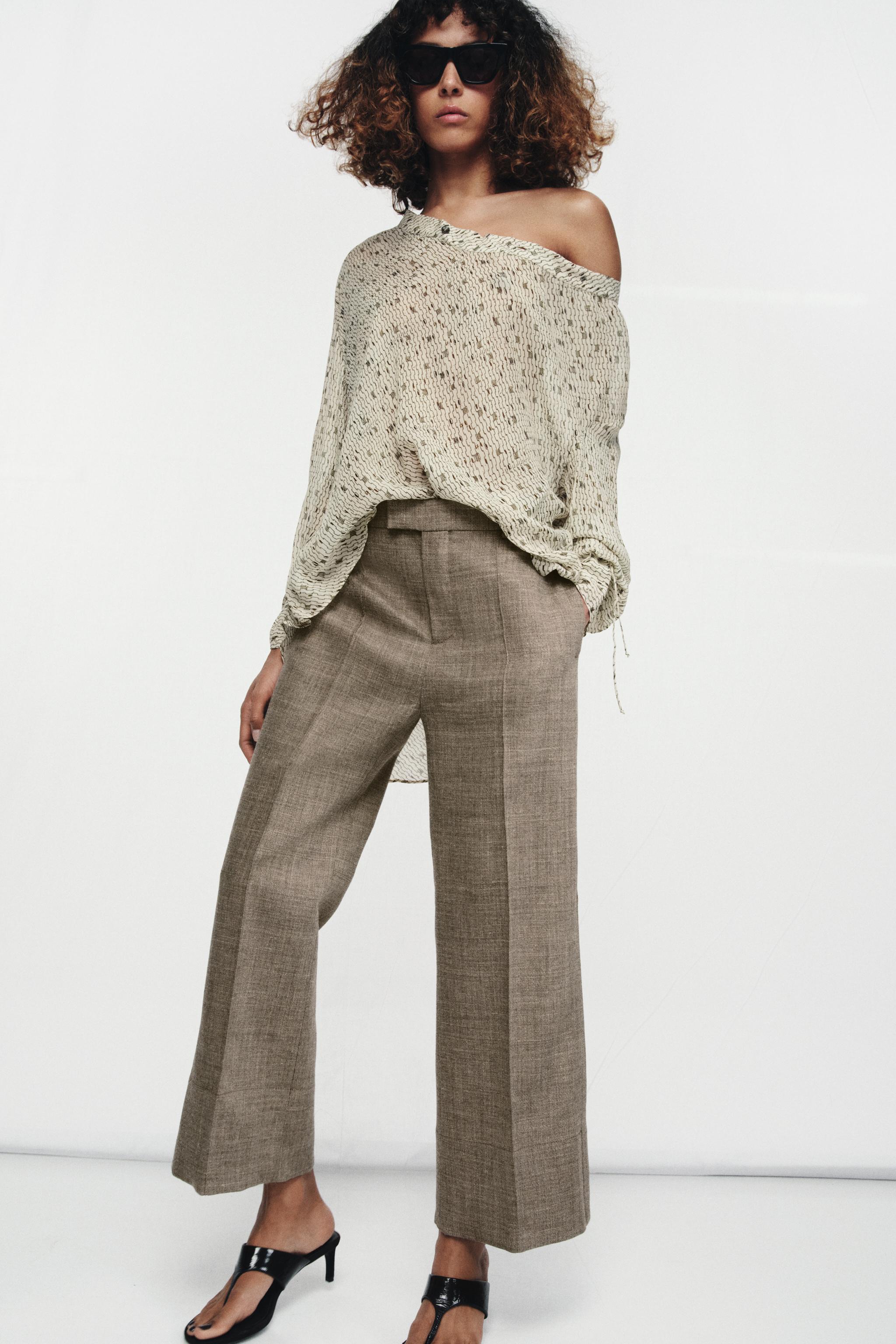 ZW COLLECTION CROPPED FLARE WOOL BLEND TROUSERS