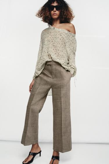 Zara CROPPED FLARE PANTS WITH WOOL ZW COLLECTION - taupe brown