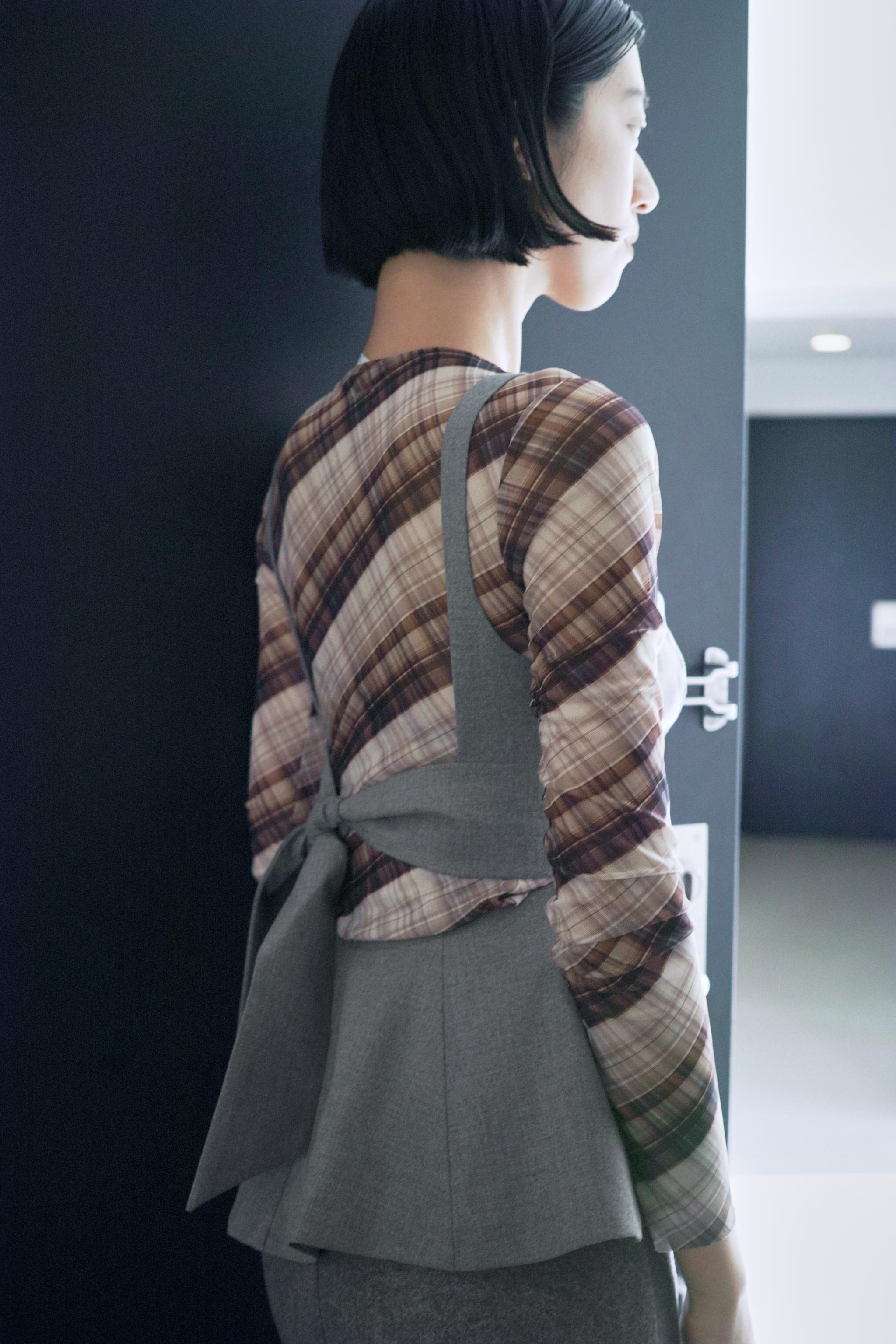 チェック柄チュールドレープTシャツ - カーキ | ZARA Japan / 日本