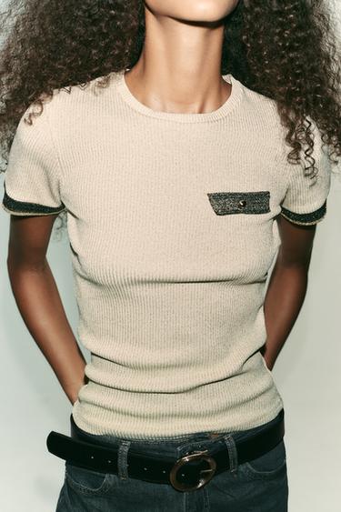 T-SHIRT FIL MÉTALLISÉ TRICOT - Doré de Zara - Image 2