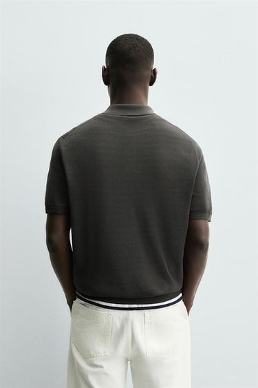 TEXTURED KNIT POLO SHIRT - Brown / Taupe by Zara - Image 2