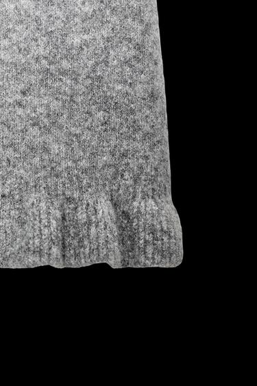 Zara RUFFLED SHORT SLEEVE KNIT SWEATER - Gray
