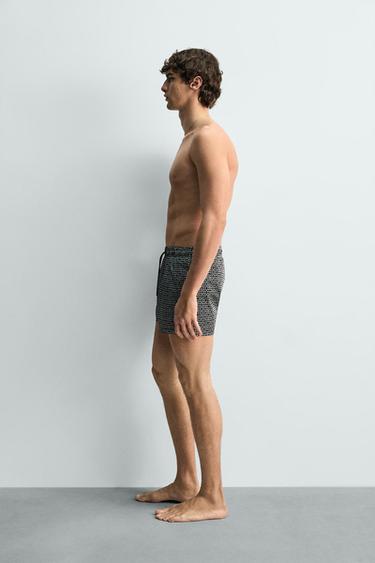 GEOMETRIC PRINT SHORT SWIMMING TRUNKS - Black by Zara - Image 3